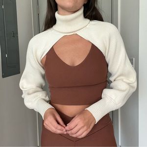 Beige turtleneck shrug sweater